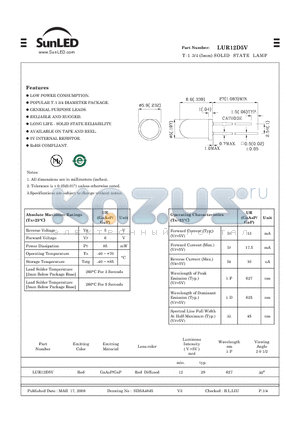 LUR12D5V datasheet - T-1 3/4 (5mm) SOLID STATE LAMP