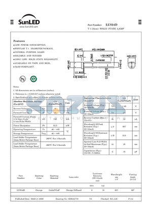 LUS34D datasheet - T-1 (3mm) SOLID STATE LAMP