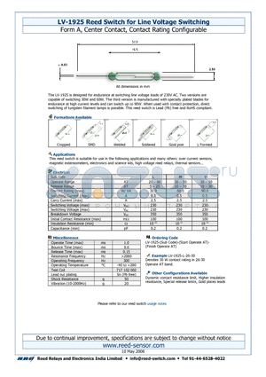 LV-1925-M datasheet - Reed Switch for Line Voltage Switching