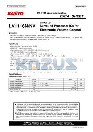 LV1116N datasheet - Surround Processor ICs for Electronic Volume Control