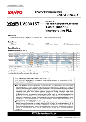 LV23015T datasheet - Bi-CMOS IC For Mini Component, receiver 1-chip Tuner IC Incorporating PLL