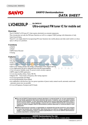 LV24020LP datasheet - Ultra-compact FM tuner IC for mobile set