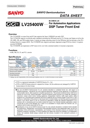 LV25400W_10 datasheet - For Automotive Applications DSP Tuner Front End