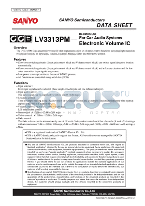 LV3313PM datasheet - Bi-CMOS LSI For Car Audio Systems Electronic Volume IC