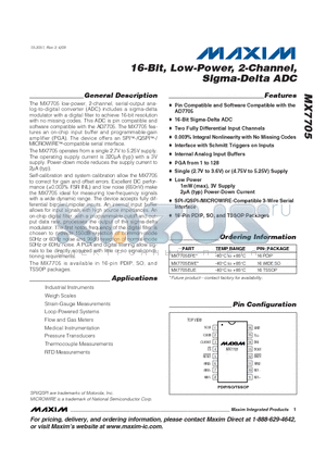 MX7705EPE datasheet - 16-Bit, Low-Power, 2-Channel, Sigma-Delta ADC