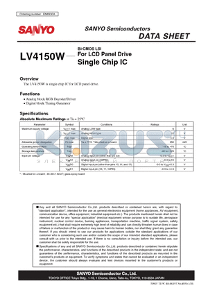 LV4150W datasheet - Bi-CMOS LSI For LCD Panel Drive Single Chip IC