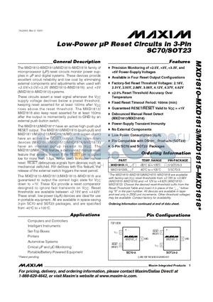 MXD1815 datasheet - Low-Power UP Reset Circuits in 3-Pin