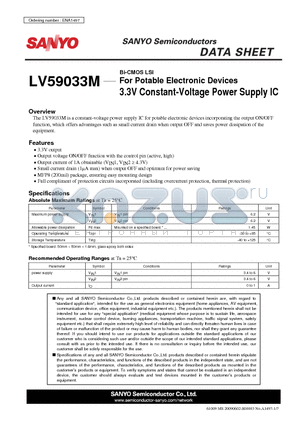 LV59033M datasheet - 3.3V Constant-Voltage Power Supply IC
