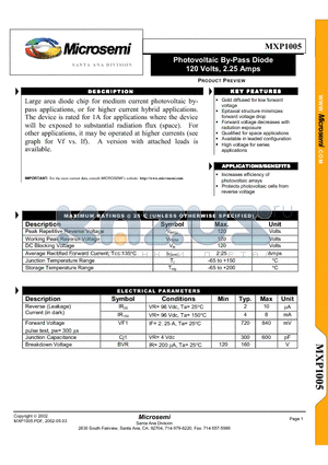 MXP1005 datasheet - Photovoltaic By-Pass Diode 120 Volts, 2.25 Amps