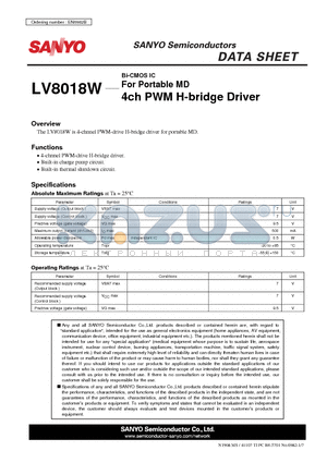 LV8018W datasheet - 4ch PWM H-bridge Driver