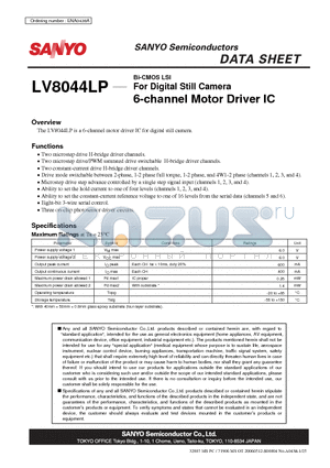 LV8044LP datasheet - Bi-CMOS LSI For Digital Still Camera 6-channel Motor Driver IC