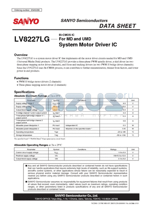 LV8227LG datasheet - Bi-CMOS IC For MD and UMD System Motor Driver IC