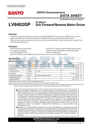 LV8402GP datasheet - 2ch Forward/Reverse Motor Driver