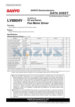 LV8804V_12 datasheet - PC and Server Fan Motor Driver