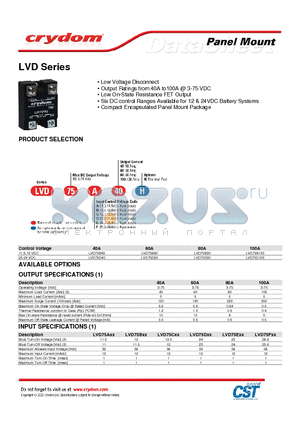 LVD75B60 datasheet - Low Voltage Disconnect