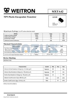 MXTA42 datasheet - NPN Plastic-Encapsulate Transistor