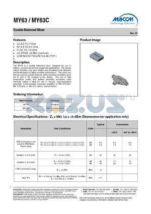 MY63 datasheet - Double-Balanced Mixer