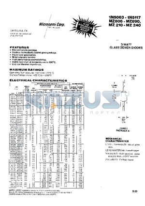 MZ737 datasheet - 3 WATT GLASS ZENER DIODES