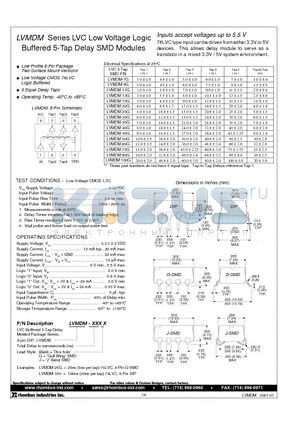 LVMDM-100J datasheet - LVMDM Series LVC Low Voltage Logic Buffered 5-Tap Delay SMD Modules