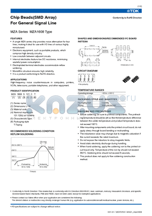 MZA1608 datasheet - Chip Beads(SMD Array) For General Signal Line