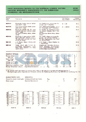 MZH115 datasheet - LOGIC INTEGRATED CIRCUITS DTL FOR NUMERICAL CONTROL SYSTEMS