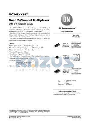 LVX157 datasheet - Quad 2-Channel Multiplexe With 5 V−Tolerant Inputs