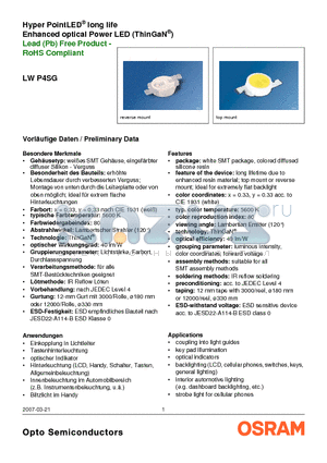 LWP4SG datasheet - Enhanced optical Power LED