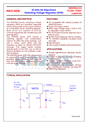 N2576G-3.3 datasheet - 52 KHz 3A Step-Down Switching Voltage Regulator (SVR)