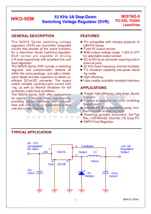 N2576G-5 datasheet - 52 KHz 3A Step-Down Switching Voltage Regulator (SVR)