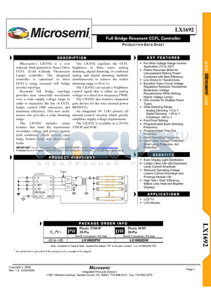 LX1692IDW datasheet - TM Full Bridge Resonant CCFL Controller