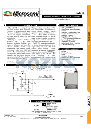 LX1742 datasheet - High Efficiency High Voltage Boost Controller