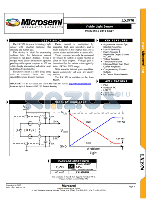 LX1970_08 datasheet - Visible Light Sensor