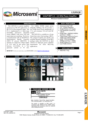 LX5512ELQ-TR datasheet - InGaP HBT 2.4  2.5 GHz Power Amplifier