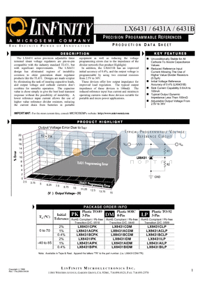 LX6431BILP datasheet - PRECISION PROGRAMMABLE REFERENCES