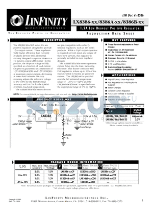 LX8386B-33 datasheet - 1.5 A LOW DROPOUT POSITIVE REGULATORS