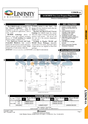 LX8630-25CP datasheet - 3A BiCMOS Very Low Dropout Regulators