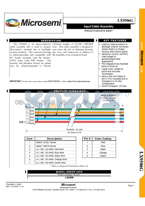 LX9506G datasheet - Input Cable Assembly