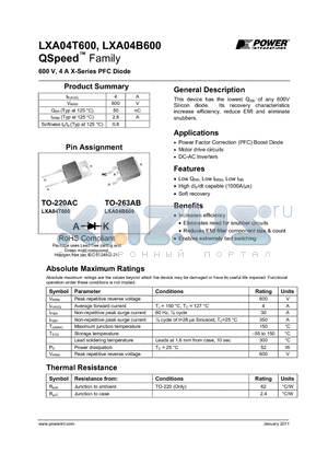 LXA04T600 datasheet - 600 V, 4 A X-Series PFC Diode
