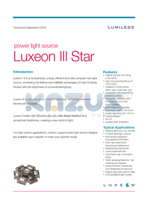 LXHL-FW3C datasheet - Luxeon III Star