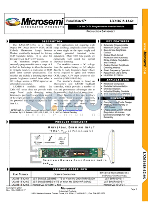 LXM1618-12-6X datasheet - 12V 6W CCFL Programmable Inverter Module