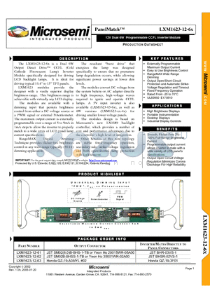 LXM1623-12-63 datasheet - 12V Dual 6W Programmable CCFL Inverter Module