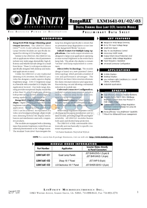 LXM1641-03 datasheet - DIGITAL DIMMING DUAL LAMP CCFL INVERTER MODULE