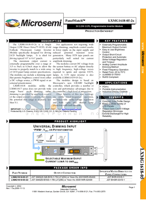 LXMG1618-05-2X datasheet - 5V 2.2W CCFL Programmable Inverter Module