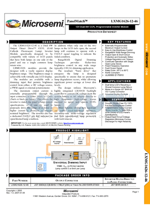 LXMG1626-12-46 datasheet - 12V Dual 6W CCFL Programmable Inverter Module