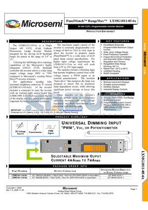 LXMG1811-05-61 datasheet - 5V 6W CCFL Programmable Inverter Module