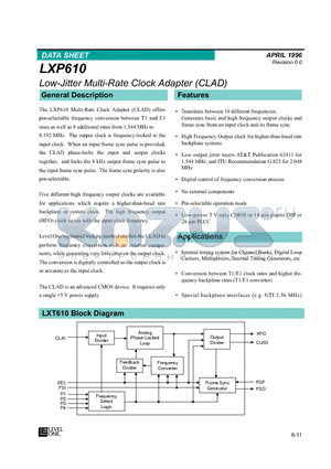 LXP610 datasheet - Low-Jitter Multi-Rate Clock Adapter(CLAD)