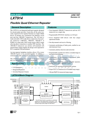 LXT914QC datasheet - Flexible Quad Ethernet Repeater