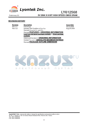 LY612568UV datasheet - 5V 256K X 8 BIT HIGH SPEED CMOS SRAM