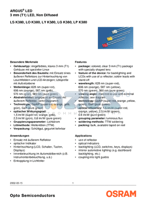 LYK380 datasheet - 3 mm (T1) LED, Non Diffused