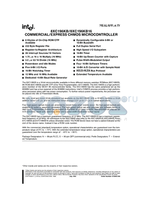 N87C196KB datasheet - COMMERCIAL/EXPRESS CHMOS MICROCONTROLLER